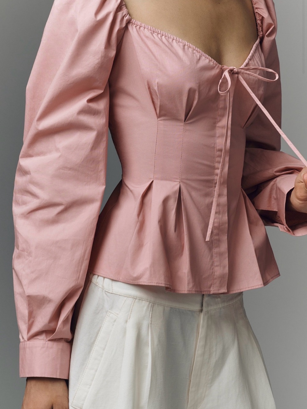 Puff-Sleeve Peplum Blouse in Dusty Pink -